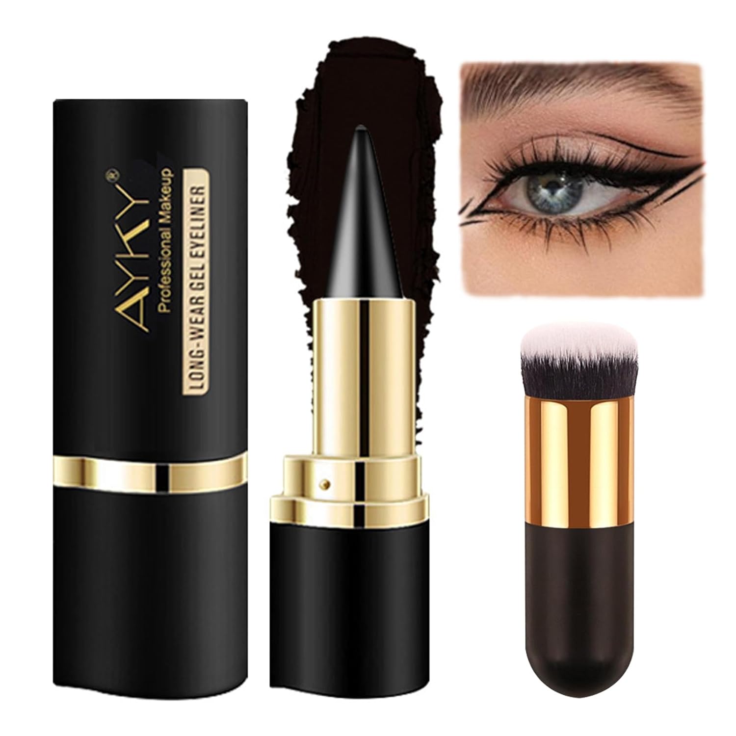 Ayky Long Wear Gel Eyeliner, Natural Black Waterproof Cream, Smudge Proof, Long Lasting Pencil, Eye Face Paint Stick (Black)