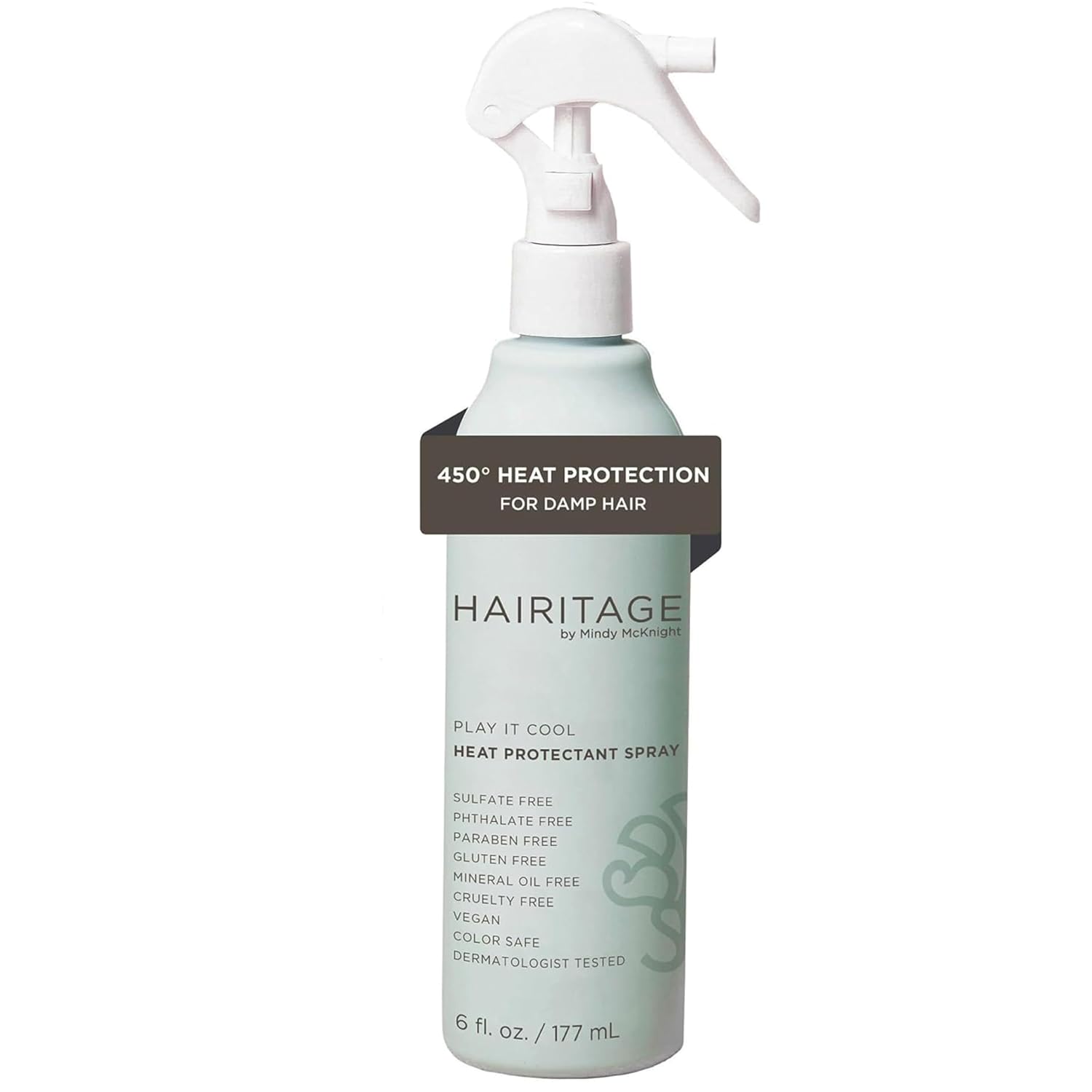 Hairitage Heat Protectant Spray for Hair - Up to 450 Degree Protection, Hydrates + Strengthens, Smooth + Shiny After Wet Styling, Blow Out for All Hair Types + Heated Styler Tools - 6 fl oz