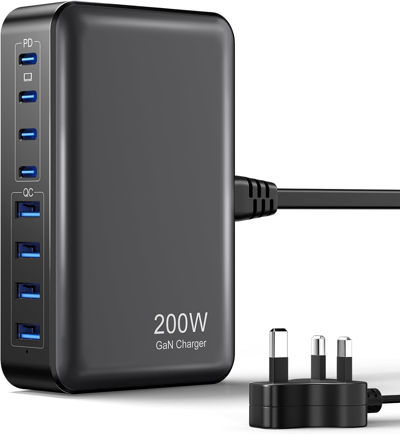 200W 8-Port USB Charging Station, PD 65W 45W 20W USB C GaN III Charger Laptop & Phone Fast Charger Plug, Compatible with MacBook Pro/Air,Dell XPS, iPhone 15/16/14/ Pro, iPads, Steam Deck