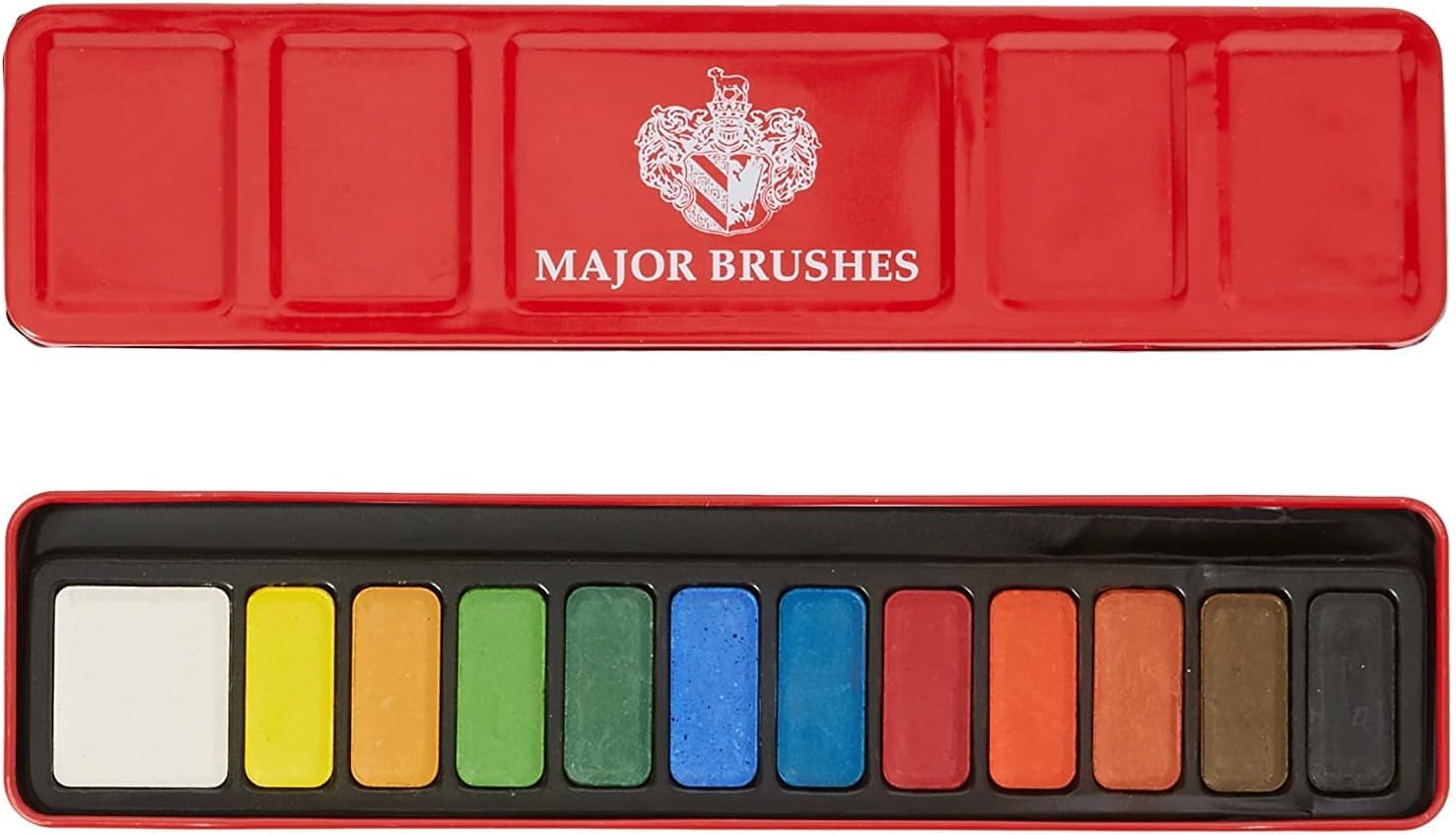 Major Brushes Water Color Pans with Red Metal Tin,Set of 12