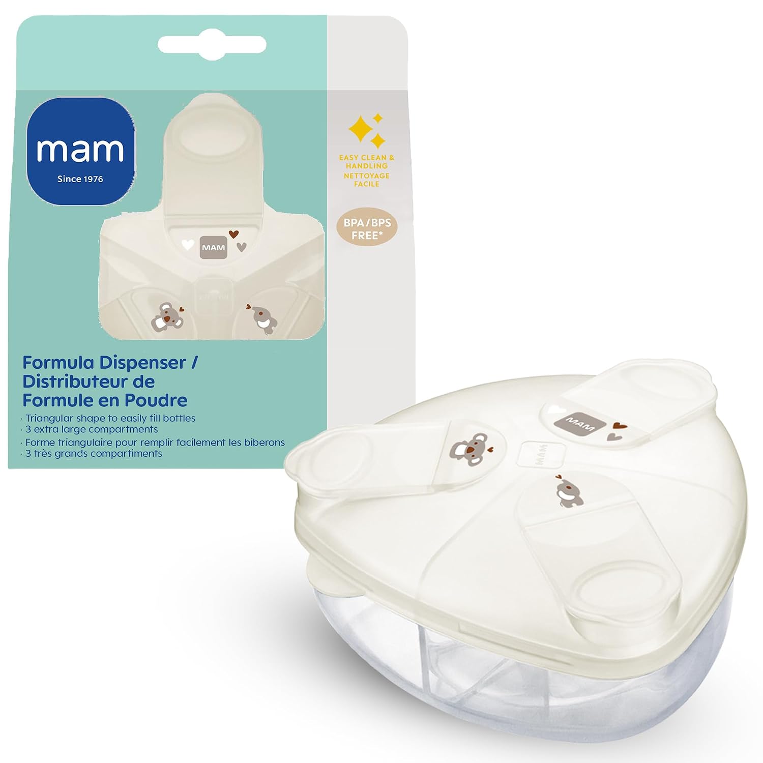 MAM Spill-Proof Baby Formula Dispenser with 3 Compartments 1.4oz / 40g Each