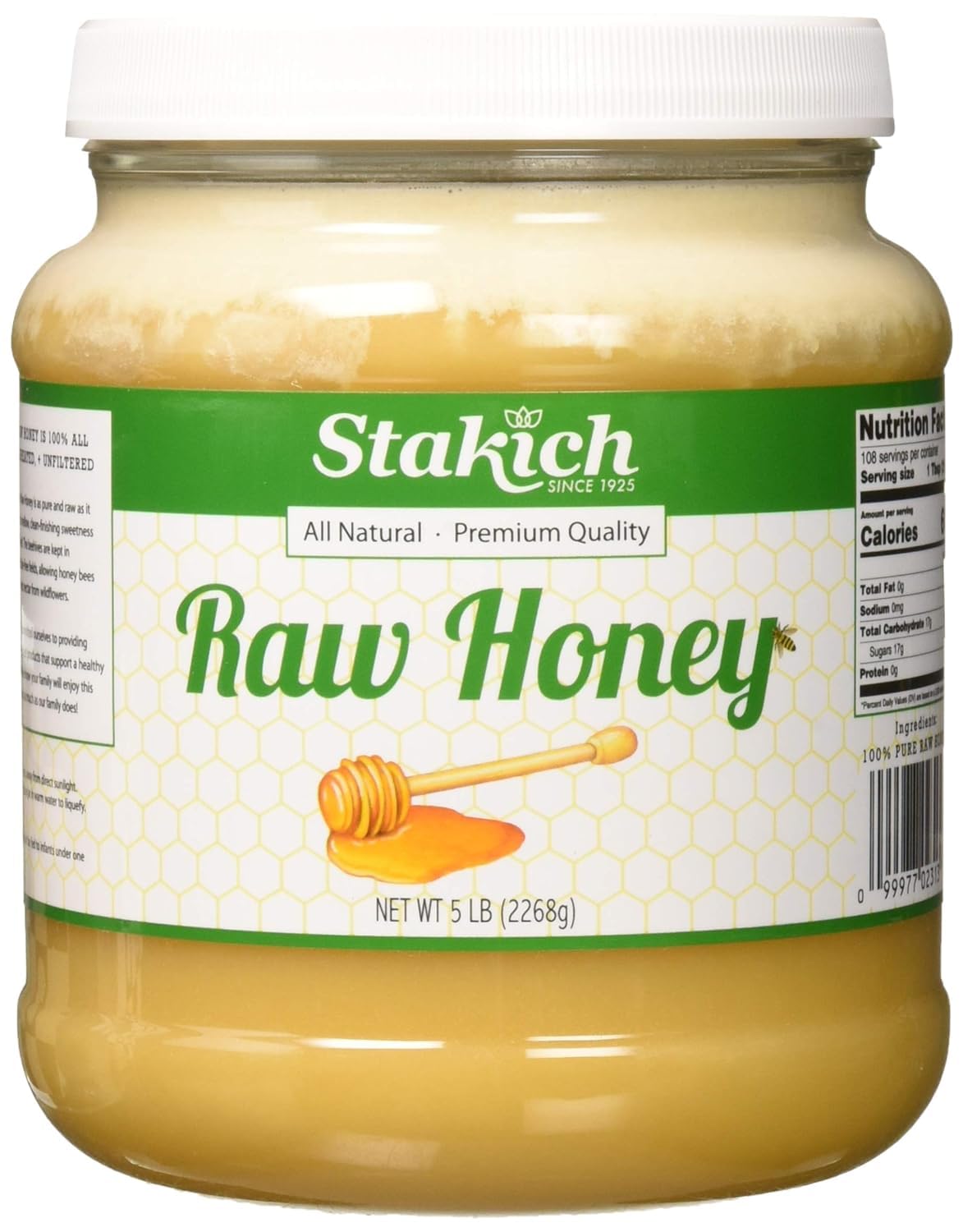 Stakich Raw Honey - Pure, Unprocessed, Unheated, Kosher - 40 Ounce