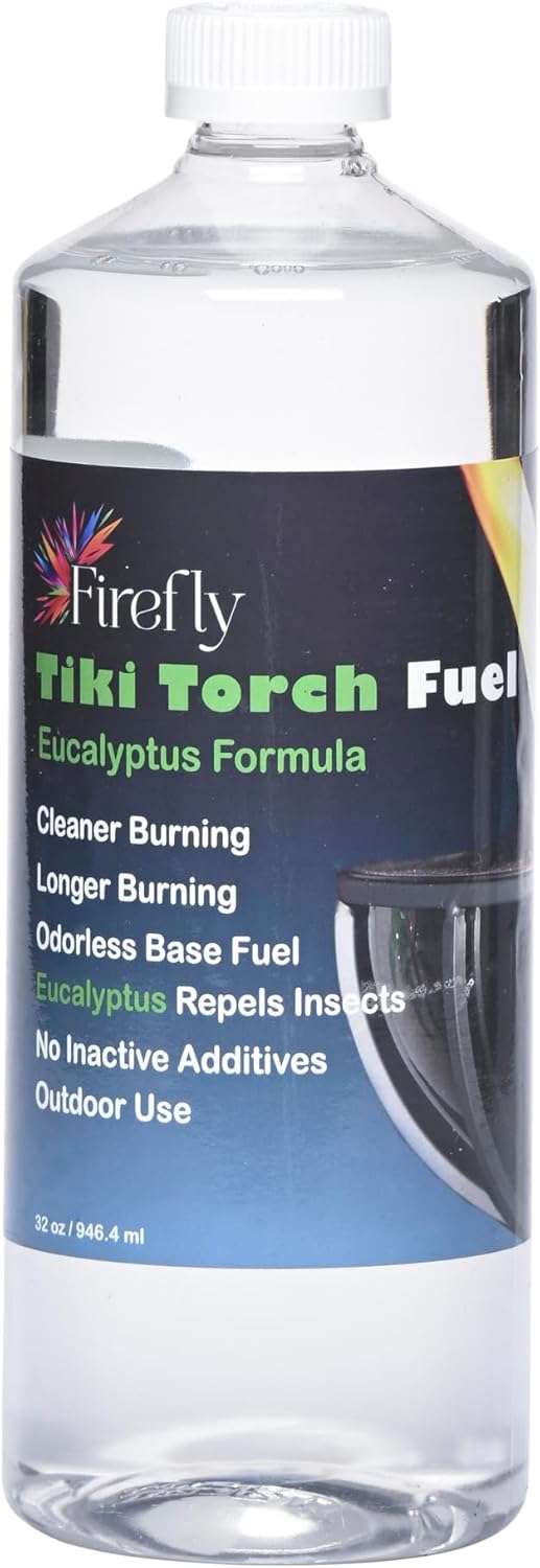 Firefly Tiki Torch Fuel – Clean-Burning Outdoor Lamp Oil for Tiki Torches and Lanterns. Low Smoke, Eucalyptus Formula, Long-Lasting – Outdoor Patio & Garden Use - 32oz