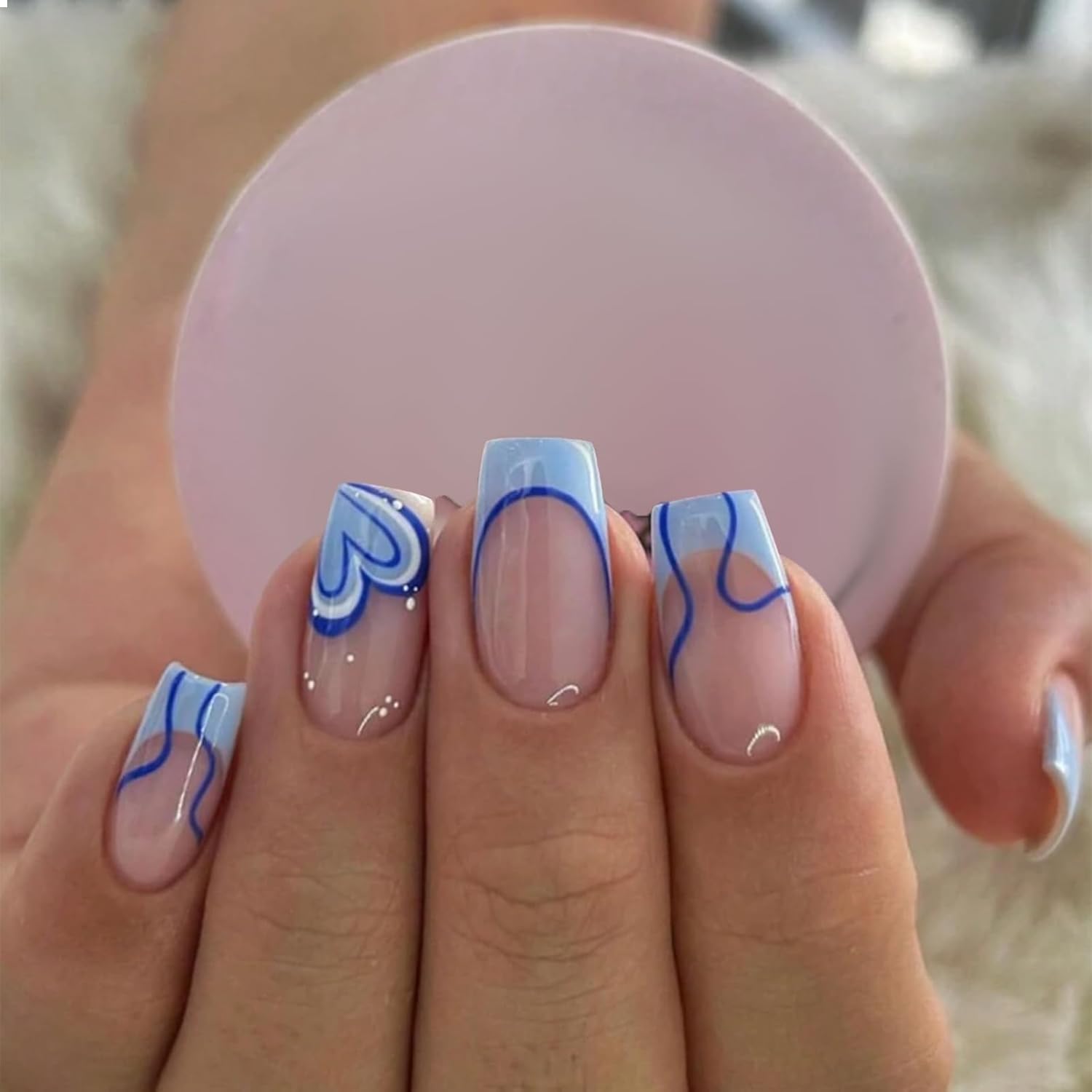 GlamRays Pack of 24 Blue Square Press-On False Nails for Women