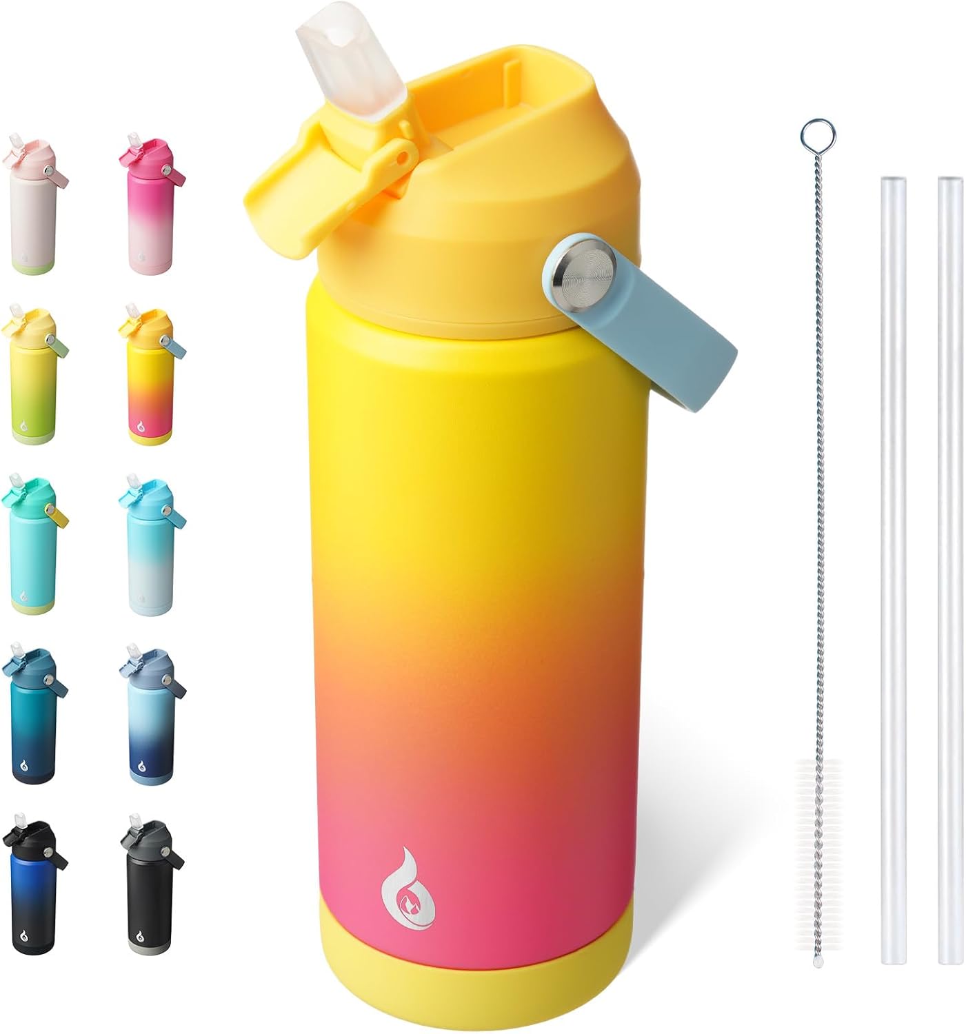 BJPKPK 18oz Insulated Water Bottle, Stainless Steel Bottle with Straw Lid | Soft Silicone Nozzle, Keep Cold & Hot, Leak-Proof BPA-Free Metal Bottle with Flex Handle for Travel, Gym & Everyday Hydration