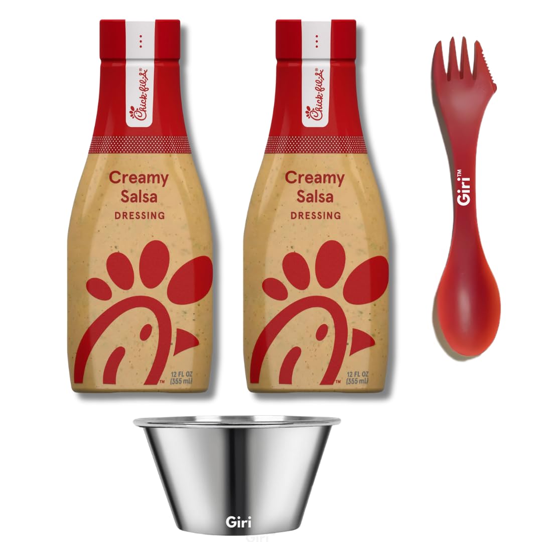 Chick-fil-A Creamy Salsa Salad Dressing, 12 oz (2-pack) Bundle with Giri Plastic Spork and Stainless Steel Condiment Cup (3 Items)