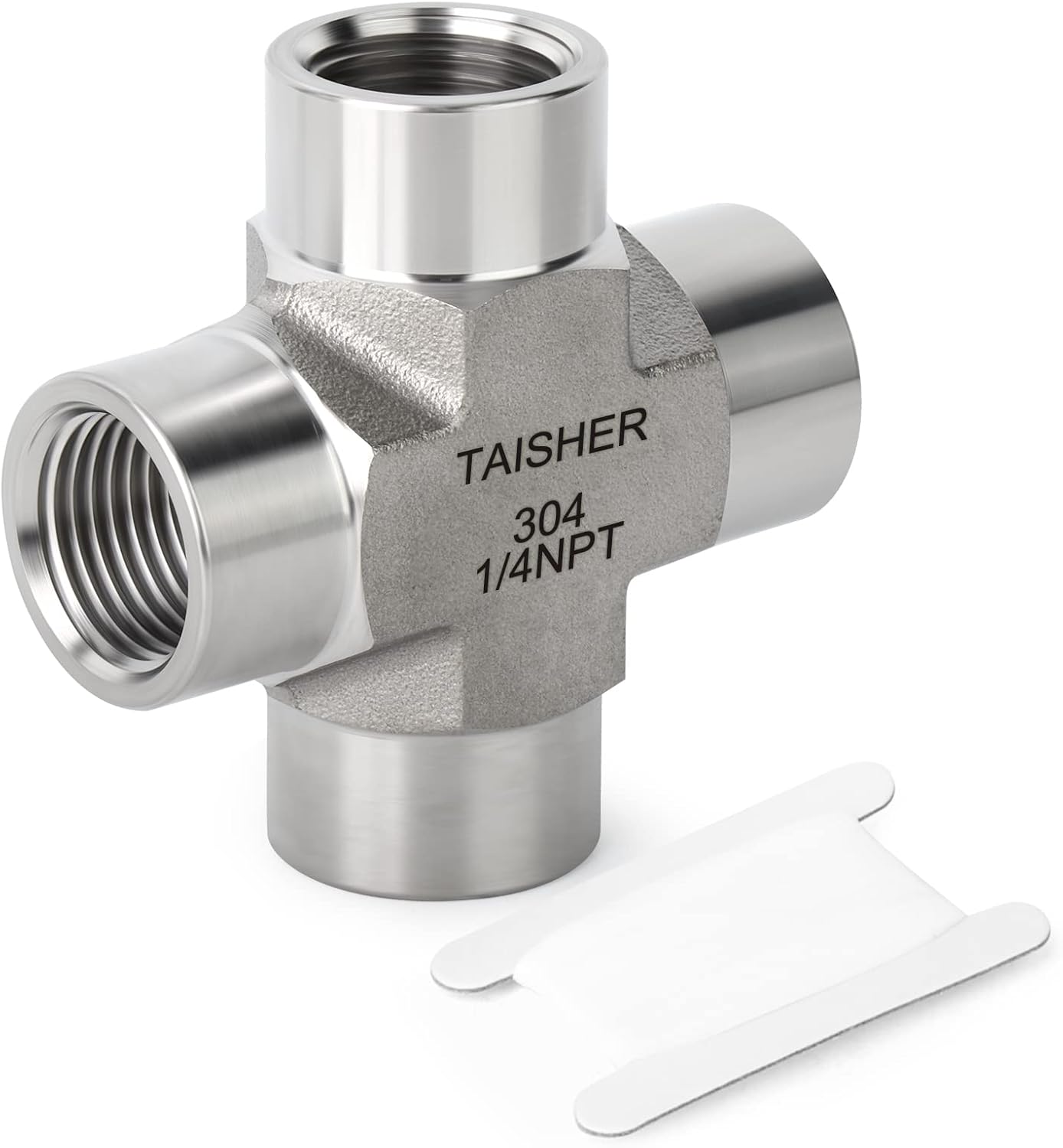 TAISHER 1PCS Forging of 304 Stainless Steel 4 Way Pipe Fittings, 1/4" x 1/4" x 1/4" x 1/4" NPT Female Pipe Fittings