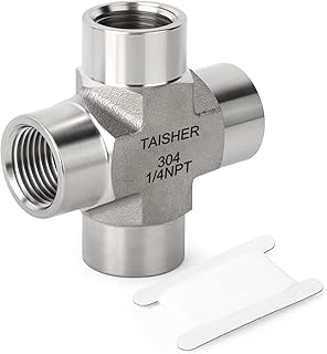 TAISHER 1PCS Forging of 304 Stainless Steel 4 Way Pipe Fittings, 1/4" x 1/4" x 1/4" x 1/4" NPT Female Pipe Fittings