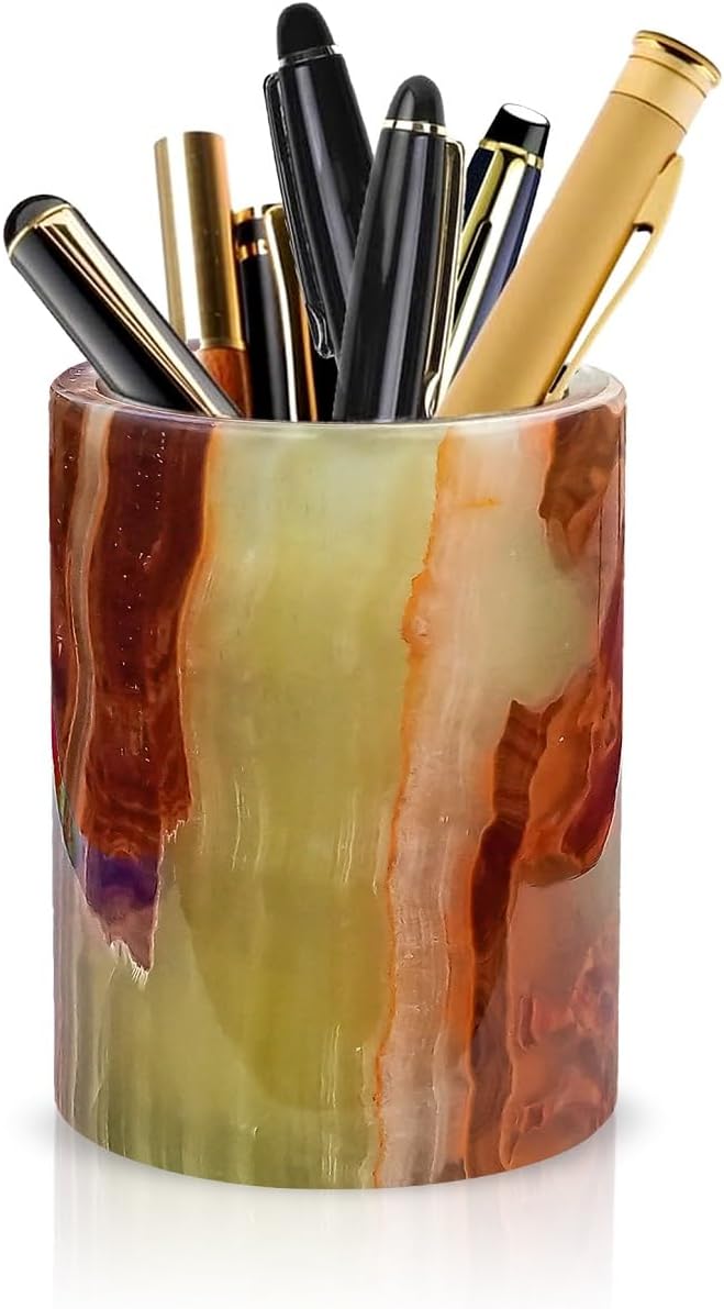 SHOPUKASA Natural Marble Office Desk Organizer Tidy Pen Pencil Pots Holder Stationery Storage Box Desk Accessories Size: Dia 7cm Height 10cm (Green)