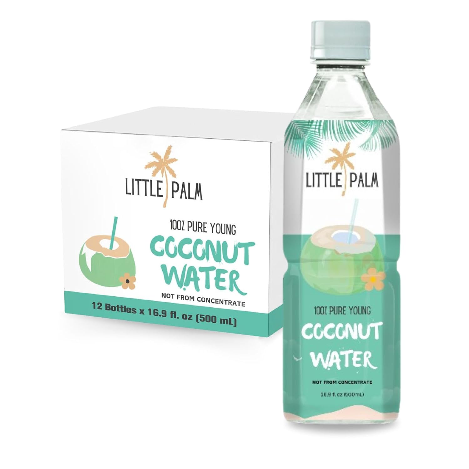 Little Palm - Pure Coconut Water, Made from Young Coconuts, No Sugar Added, Non-GMO, Natural Hydration, Electrolytes, 16.9 fl oz (12-Pack, Original)