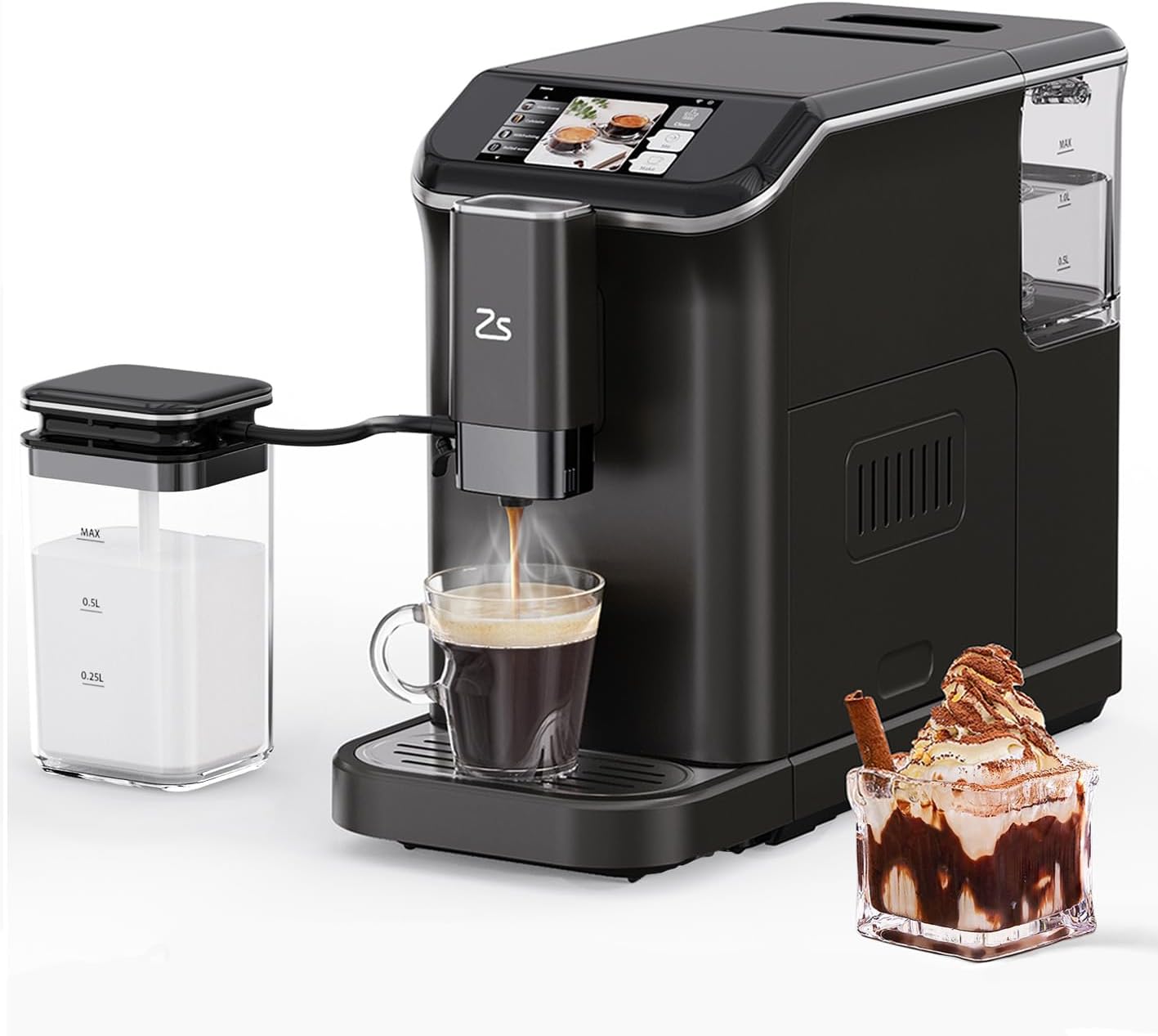 Fully Automatic Espresso Machine, 20 Bar Coffee Espresso Machine with Automatic Milk Frother for Latte, Cappuccino, Built-in Grinder, 7 Coffee Varieties, 1.5-L Water Tank