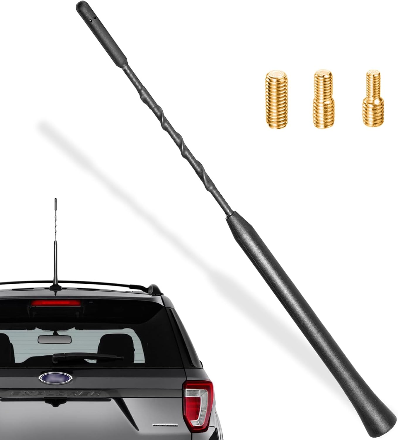 1 Pcs Universal Car Aerial Replacement, AM FM Roof Mount Car Radio Antenna Mast, Flexible Rubber Antennae with M4 M5 M6 Threaded (9 inch Long)