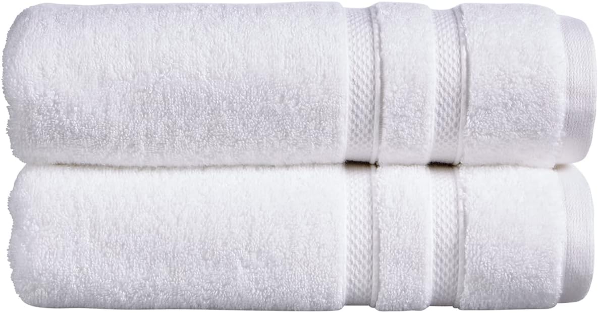 Christy Chroma Bath Sheets | Set of 2 | Highly Absorbent Heavyweight 675GSM | Bold and Bright | Soft Velvety Smooth Bathroom Shower Towels | 100% Cotton | Sustainably Made | White