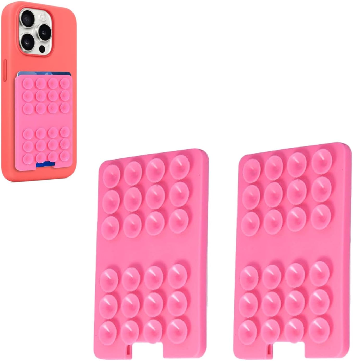Vilbocr 2 in 1 Silicone Suction Cup Phone Holder & Wallet, Adhesive Mount, Non Slip, Compatible with iPhone, Samsung Galaxy, HTC, 1-4 Card Holder, Pink
