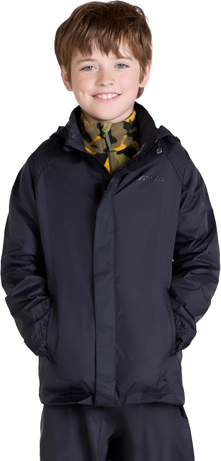 Mountain Warehouse Pakka Kids Waterproof Jacket - Wind Resistant, Lightweight,Breathable Rain Coat for Girls & Boys, Packaway Bag - For Rain, Autumn, Winter