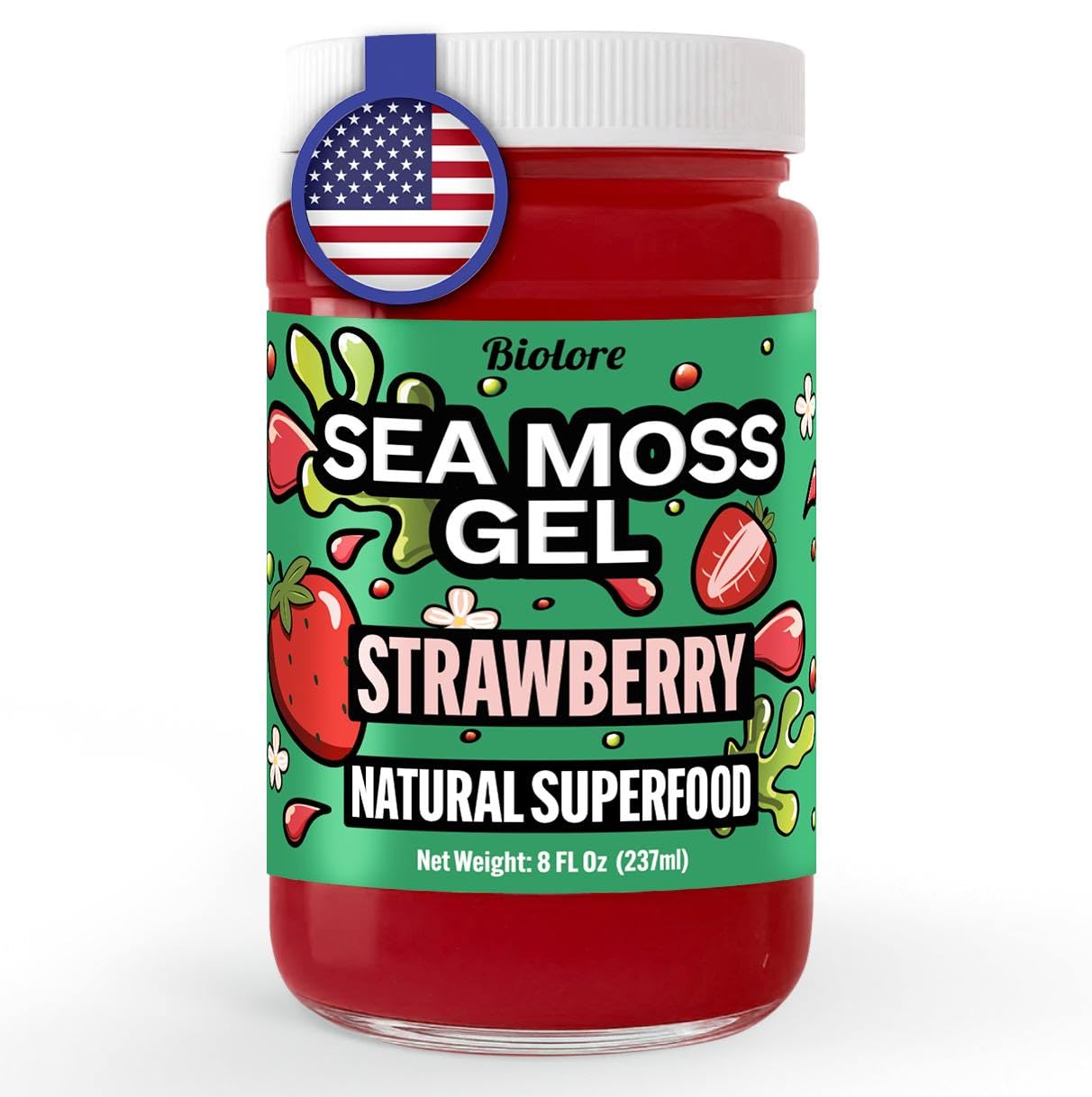 Biolore Sea Moss Gel Made in USA Raw Wildcrafted Irish Seamoss Essential Vitamins Trace Minerals Vegan Superfood, Jam, Jelly & Sweet Spread Gifts (8OZ) (8 Fl Oz (Pack of 1), Strawberry)