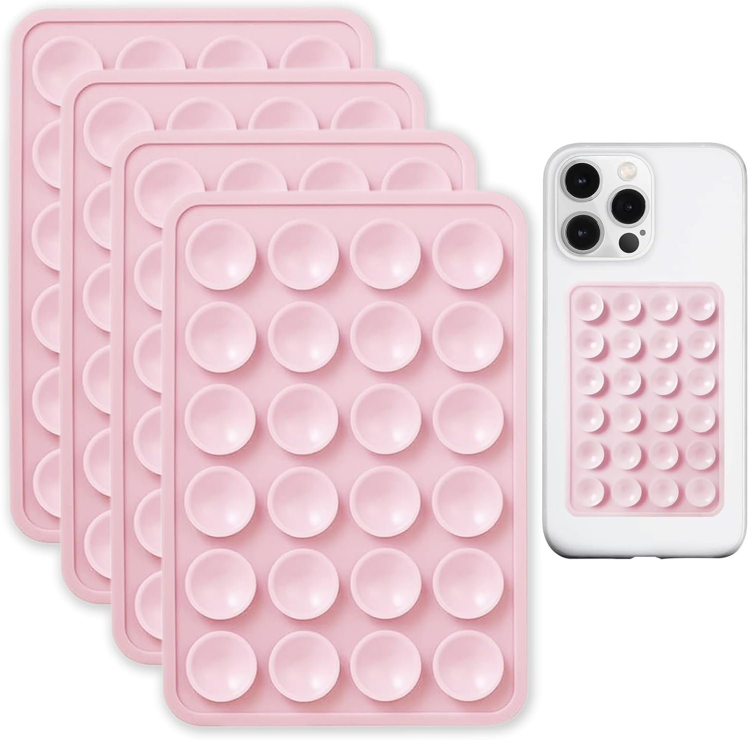 NICECONE 4 Pcs Silicone Suction Phone Case Mount, Non Slip Hands-Free Strong Grip Holder for Tiktok Selfies Videos, Sticky Mirror Shower Phone Holder Compatible with iPhone and Android (Pink)