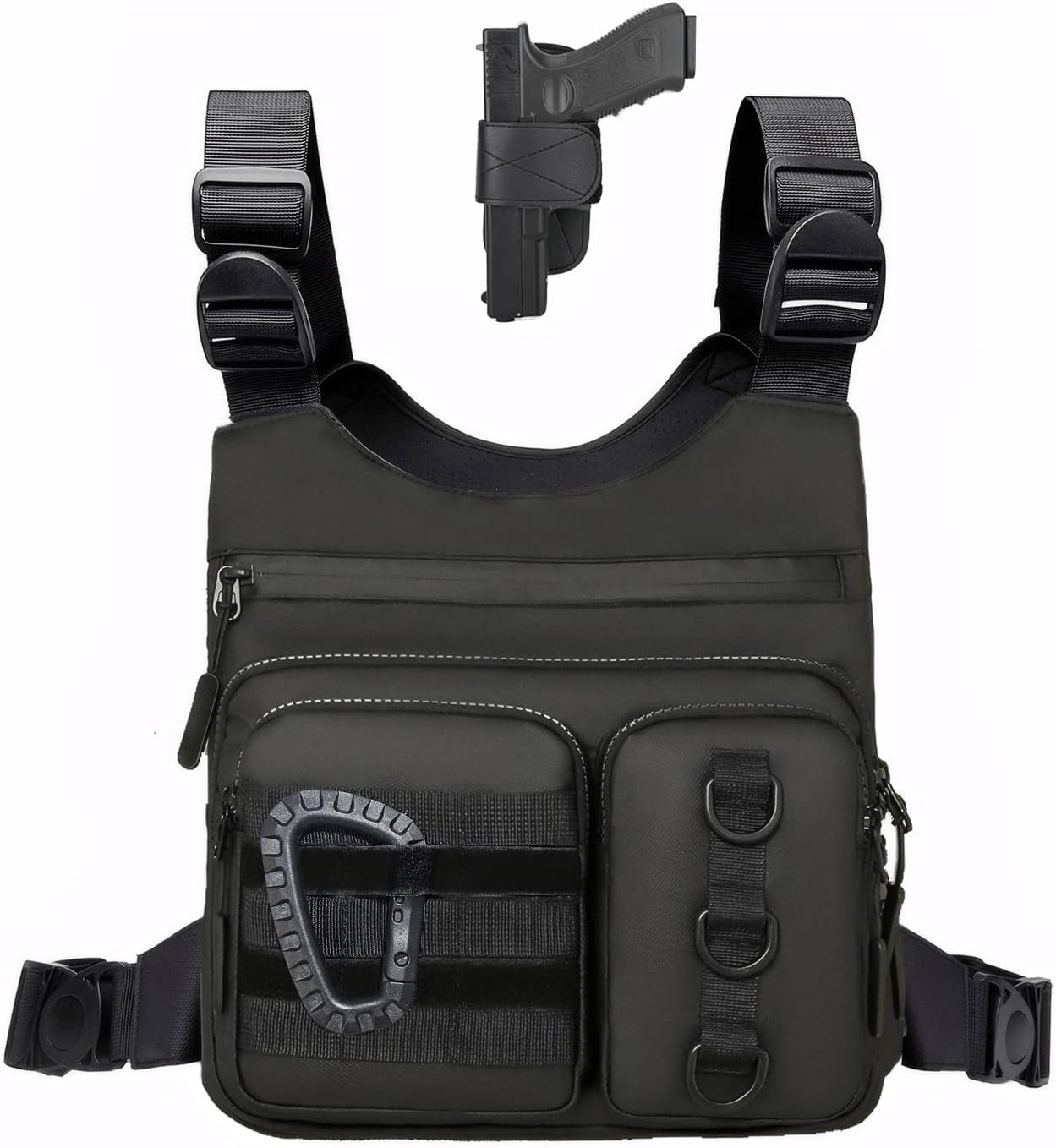 Outdoor Chest Bag for Men, Lightweight Running Vest with Water Bottle Pocket, EDC Chest Pack for Hiking, Cycling