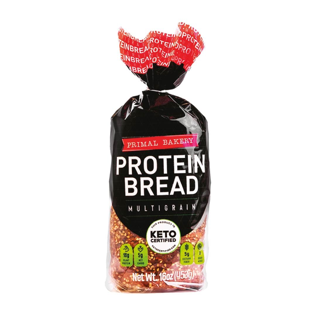 Primal Bakery Multigrain High-Protein Bread | 16g Plant-Based Protein per Serving | Soft Sandwich Loaf | 5g Gut-Friendly Fiber, 0g Added Sugar | Low-Carb, Keto-Certified Bread for Toast & Lunches