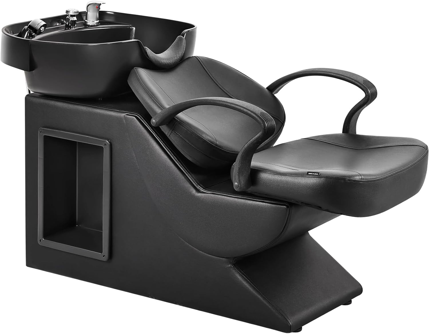Shampoo Bowl and Chair Set for Salon, Hair Washing Station for Hair Stylist, ABS Shampoo Bowl Sink Chair with Side Store Compartment for Spa Beauty Barbershop, Black