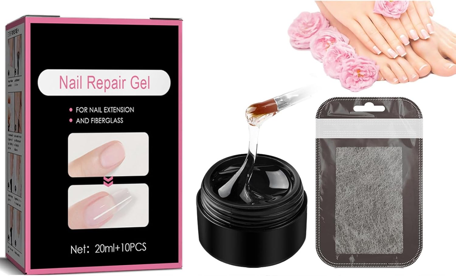 Nail Glue Instant Cracked Nail Repair Gel, Nail Treatment Repair Gel, Nail Repair Kit for Broken Natural Nails, Nail Strengthener Fixer and Hardener for Nail Extensions Sculpture Gel (20ml)