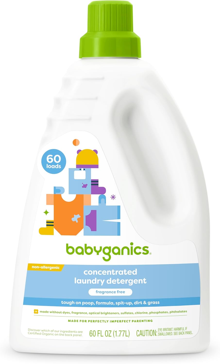 Babyganics 3X Baby Laundry Detergent, HE compatible, Stain-Fighting, Fragrance Free, 60 Fl Oz