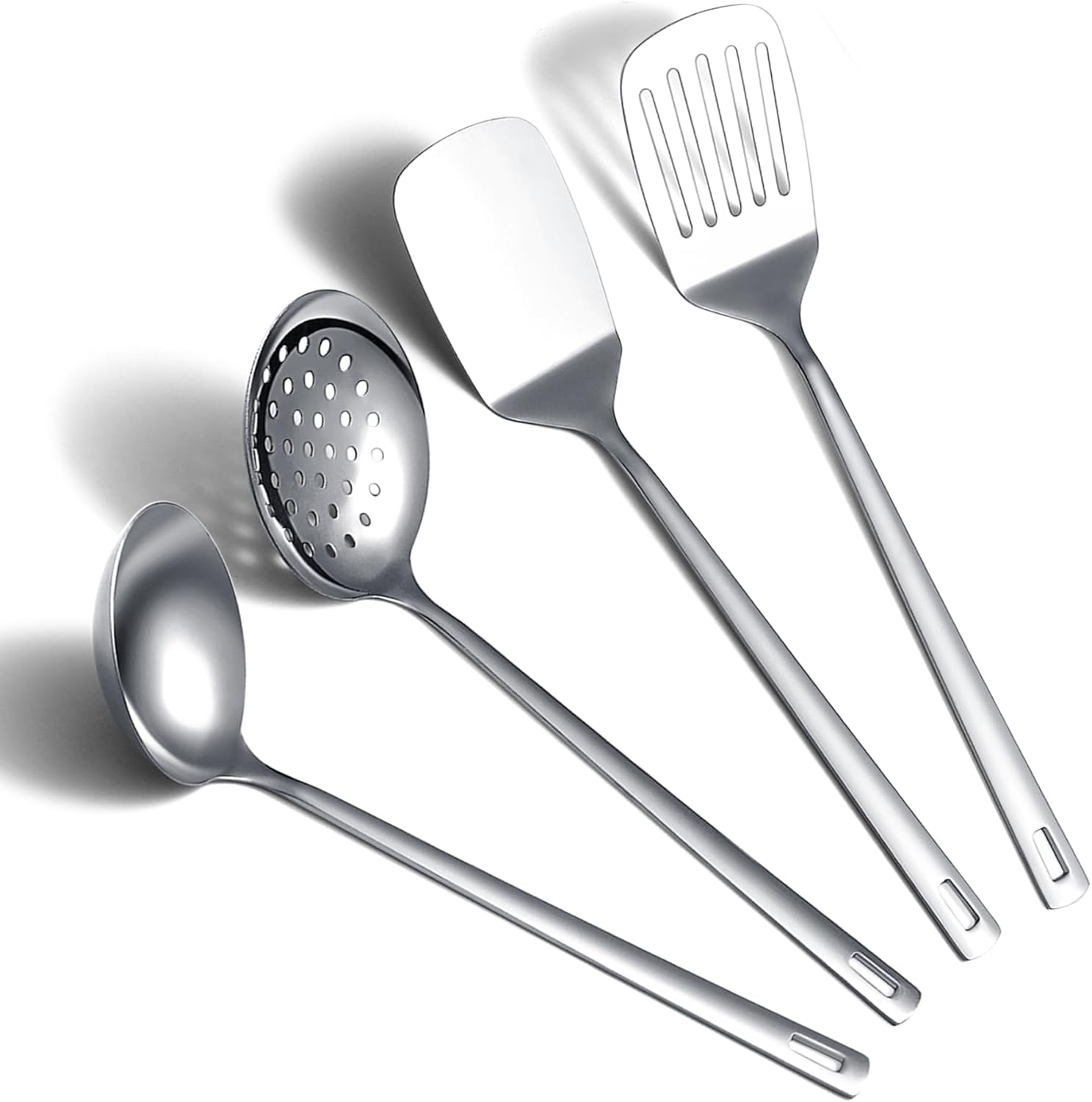 ReaNea Stainless Steel Kitchen Utensils Set, 4 Pieces: Turner, Skimmer, Ladle, Essential Cooking Gadgets for Home & Professional Use