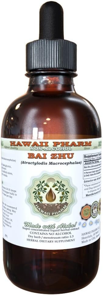 Bai Zhu Alcohol-Free Liquid Extract, Bai Zhu, Atractylodes (Atractylodis Macrocephalae) Root Glycerite Hawaii Pharm Natural Herbal Supplement 2 oz