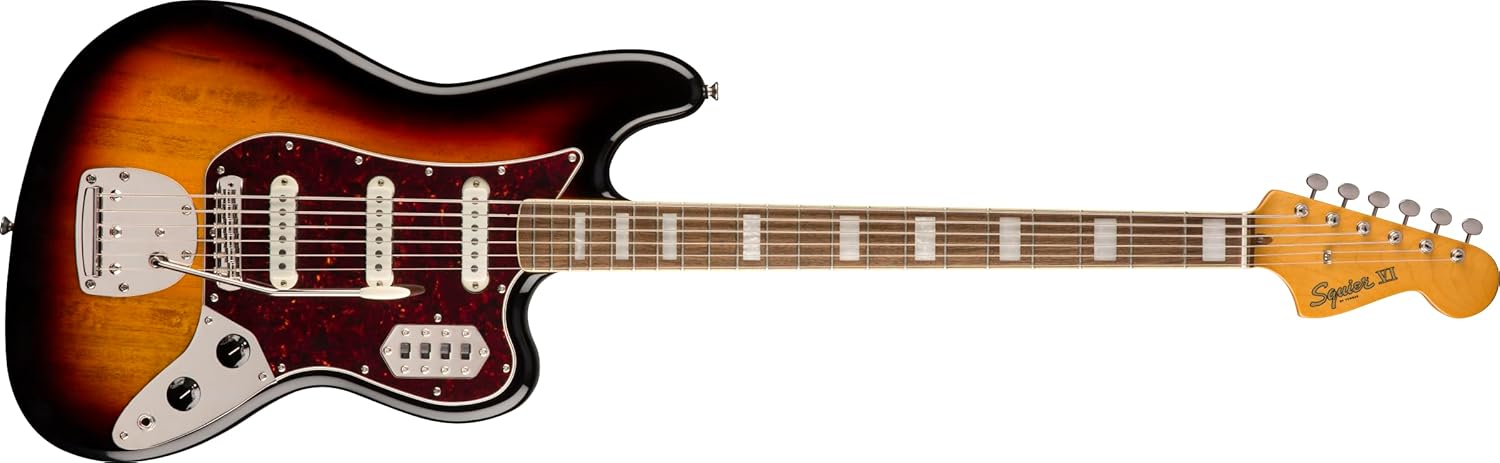 Squier 6 String Bass Guitar, Right, 3-Color Sunburst, Full (374580500)