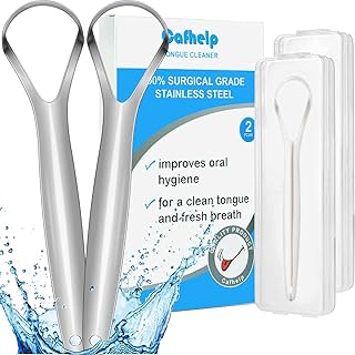 2-Pack Tongue Scraper, 100% Useful Surgical Stainless Steel Tongue Cleaner for Both Adults and Kids, Professional Reduce Bad Breath Metal Tongue Scrapers, Help Your Oral Hygiene (with 2 cases)