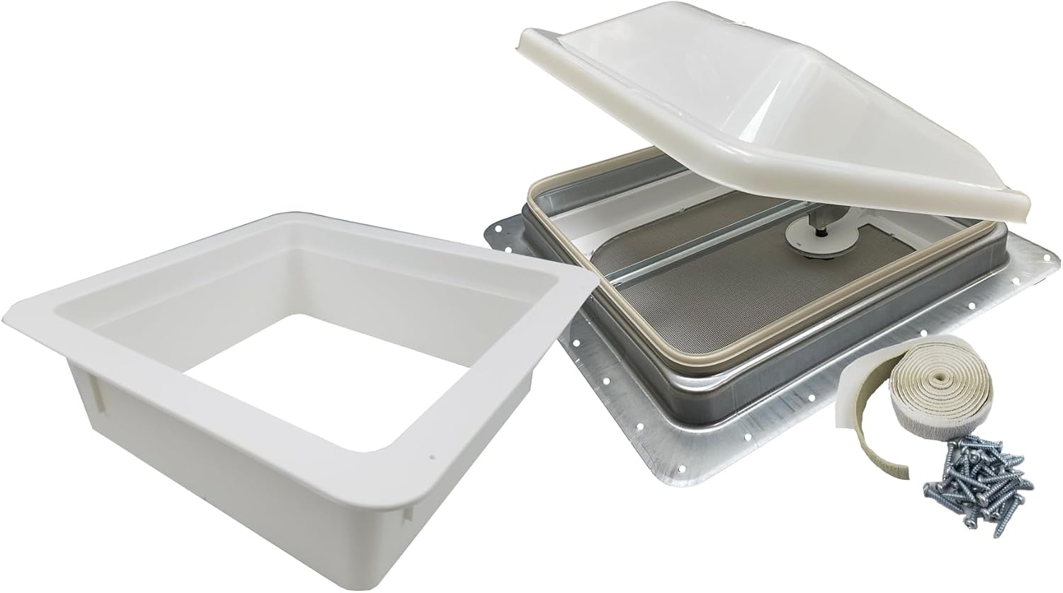 classAcustoms Ventline Non Powered RV Roof Vent | White Lid | w 5" Garnish RV Roof Vent Hatch Skylight (Mounting Screws & Putty Tape are Included) 5GPS