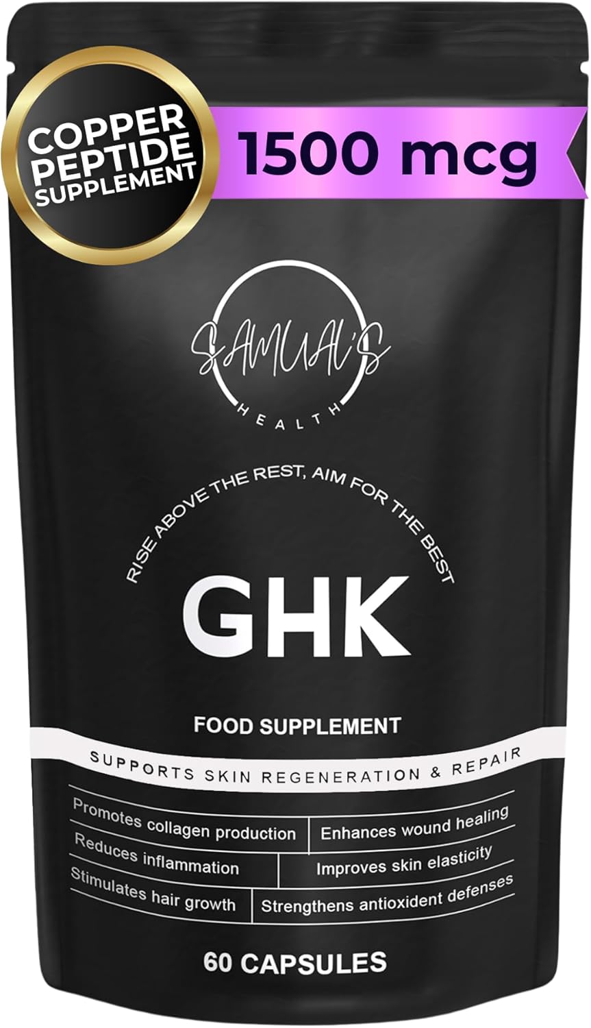 GHK-Cu Peptide Supplement – Copper Peptide Capsules for Hair, Skin & Nails – Cellular Health & Recovery Support – Samuals GHK CU Complex – 60 Capsules (1500mcg)