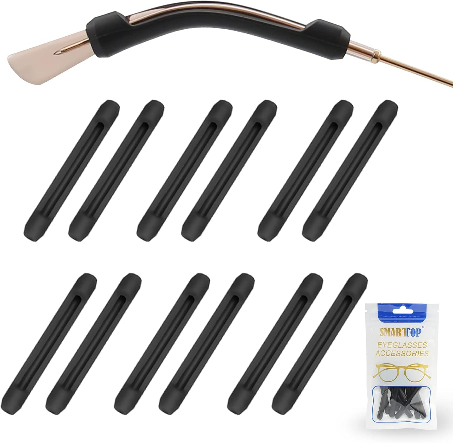 Soft Silicone Eyeglasses Temple Tips Sleeve Retainer,Anti-Slip Elastic Comfort Glasses Retainers For Spectacle Sunglasses Reading Glasses Eyewear (6Pairs Black)