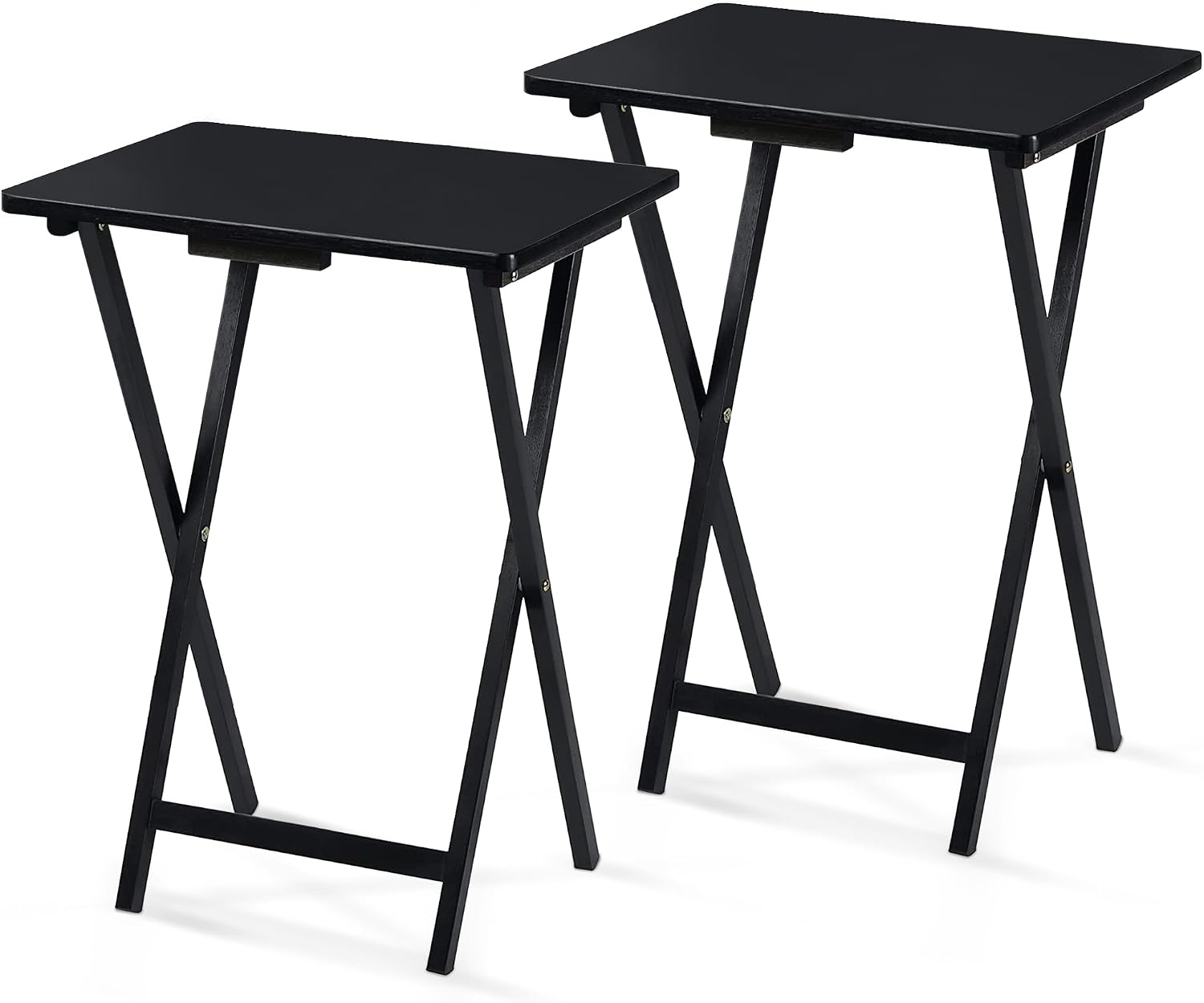 PJ Wood - Folding TV Tray Table Set of 2 - Black Collapsible Snack Tables