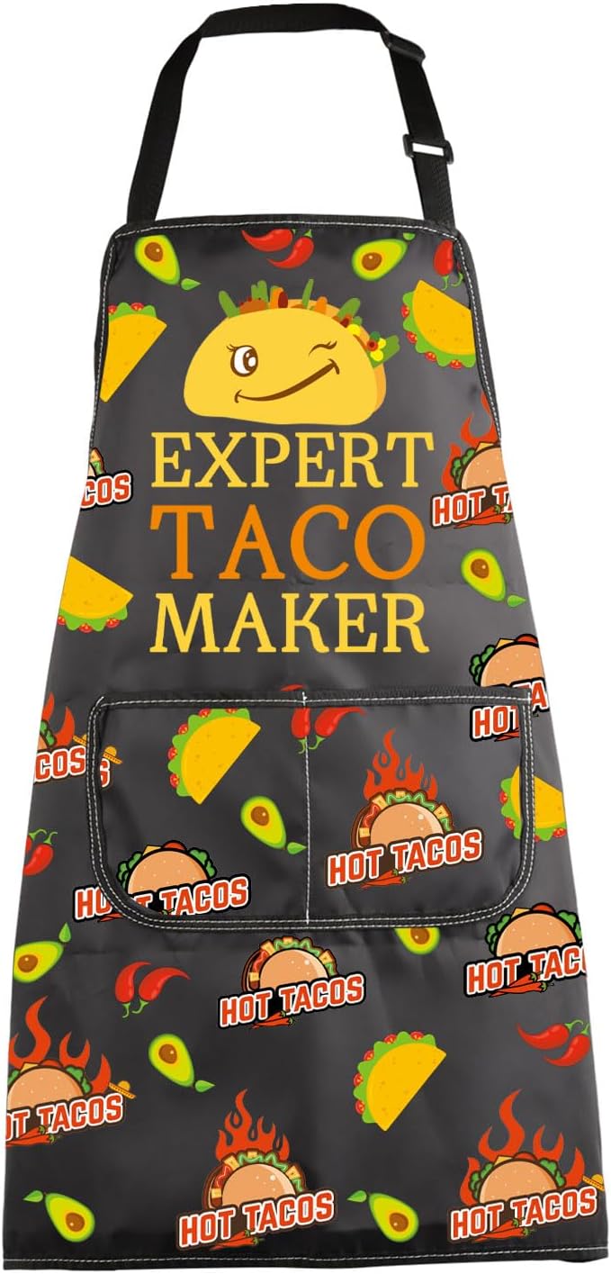MBMSO Taco Apron with Pockets Taco Gifts for Expert Taco Maker Chef Apron Taco Bell Gifts for Taco Lovers Taco Tuesday Apron