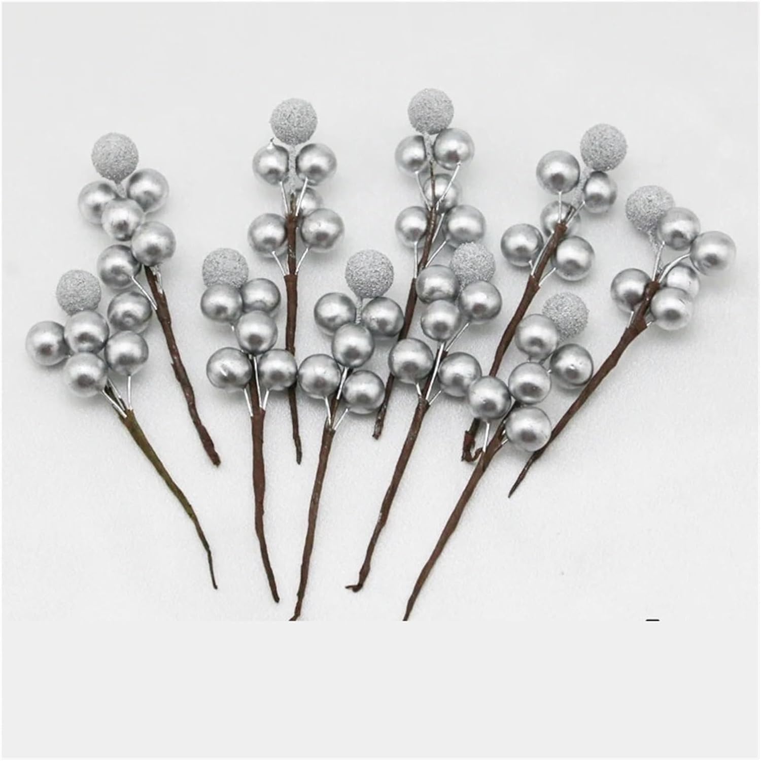 (10 Pcs/pack) 10cm Christmas Tree Berry Decoration Simulation Yangmei Golden Berry Bouquet Wreath Home Decoration(Silver)