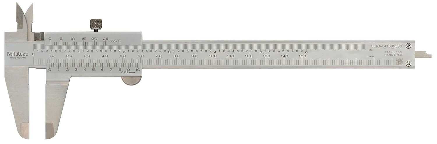 Mitutoyo 530-312 Vernier Caliper, 0-150mm Range, 0.02mm Resolution, ±0.03mm Accuracy, 40mm Jaw, Stainless Steel Satin Chrome Finish, Four-Way Measurement, Meets Federal Accuracy Specs GGG-C-111B