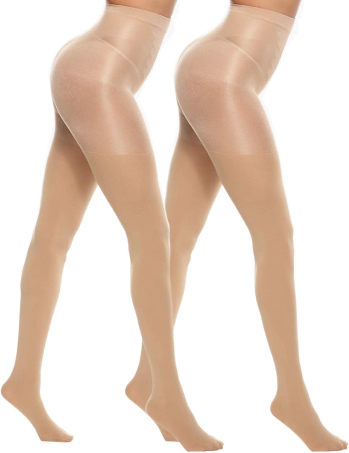 MANZI 2 Pairs Black 70 Denier Control Top Tights Stretch Run Resistant Opaque Support Tights for Women