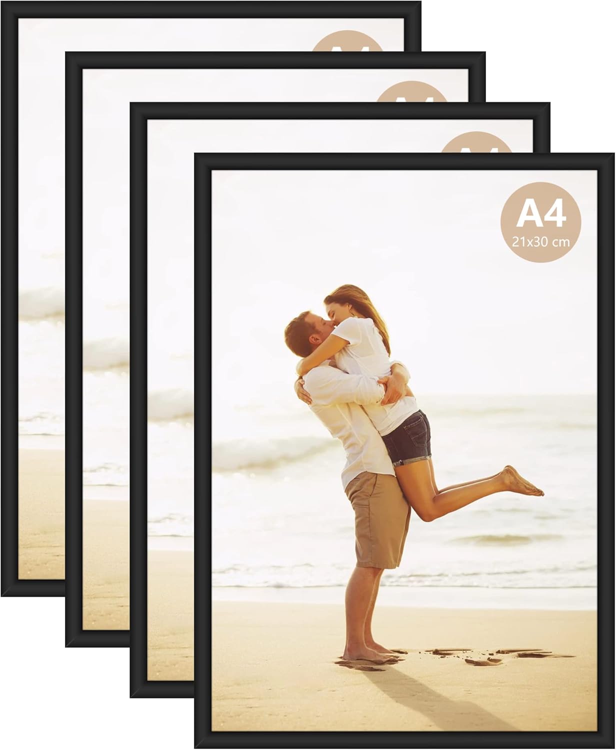 ATOBART A4 Photo Picture Frame, 21 X 30 CM Aluminum Black Certificate Frames for Wall Tabletop Display Horizontally or Vertically, Set of 4