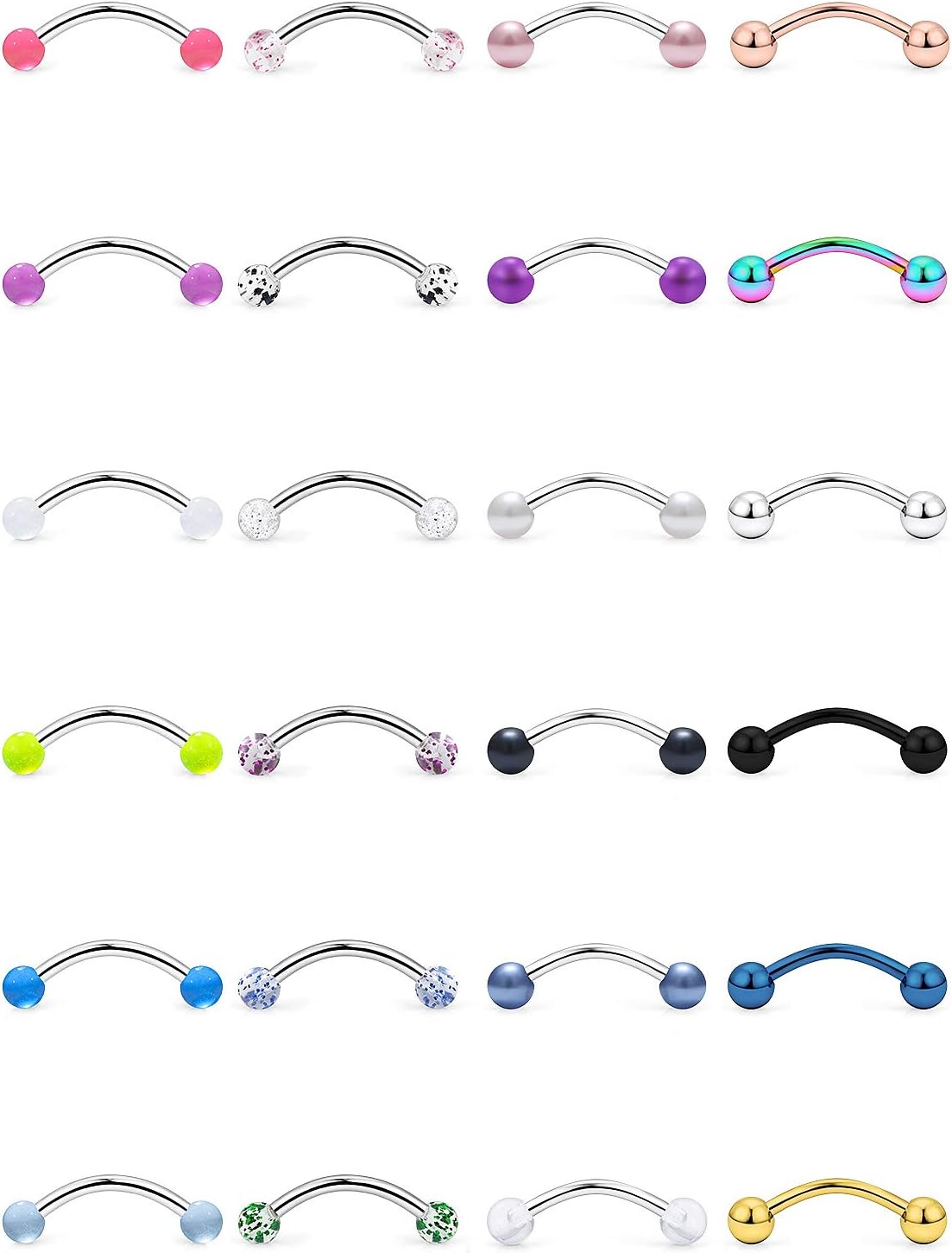 24-48PCS 16G Surgical Steel Snake Eyes Tongue Ring Curved Barbell Snake Bite Piercing Jewelry for Women Men