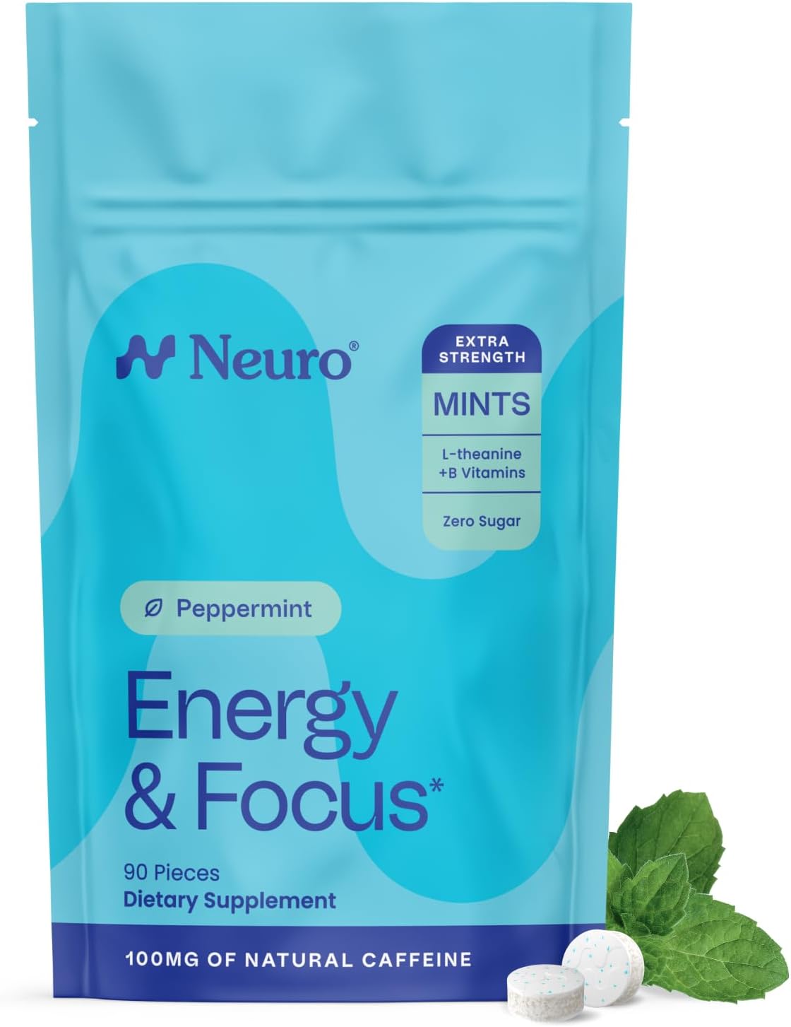 Neuro Energy & Focus Mints, Extra Strength, Peppermint, 90 Count