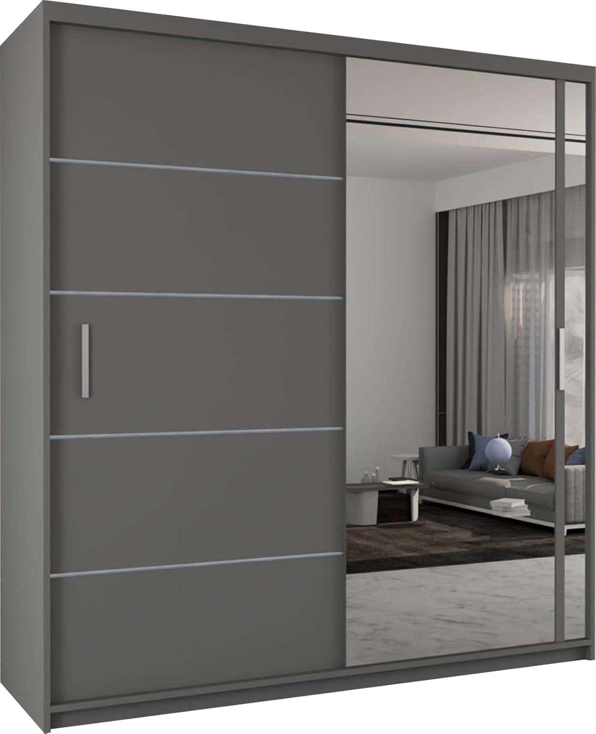 SLIDING WARDROBE 4U Indiana Free Standing Double Sliding Mirror Door wardrobe (120cm, Grey)