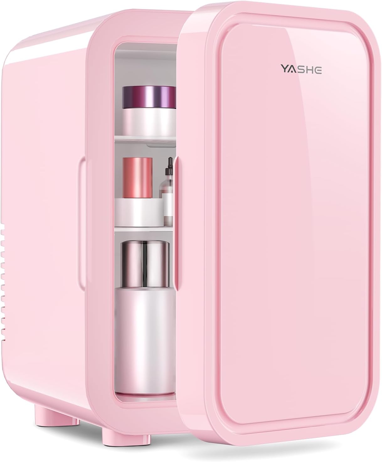 YASHE Mini Fridge, 6 Liter/8 Can 220-240V AC/DC Portable Thermoelectric Cooler Refrigerators for Bedroom, Skincare, Beverage, Office, Dorm Room and Car, Pink
