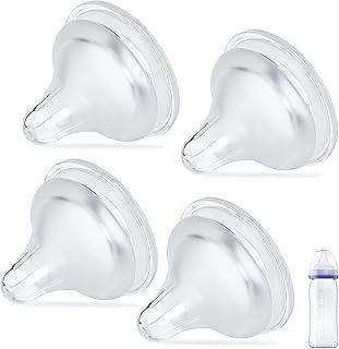 VANEST 4 Packs Silicone Bottle Nipples Compatible with Lansinoh Bottles, Replacement Bottle Nipple BPA-Free, No Spill, Anti-Colic, Size M, 3+ Months (Medium Flow)