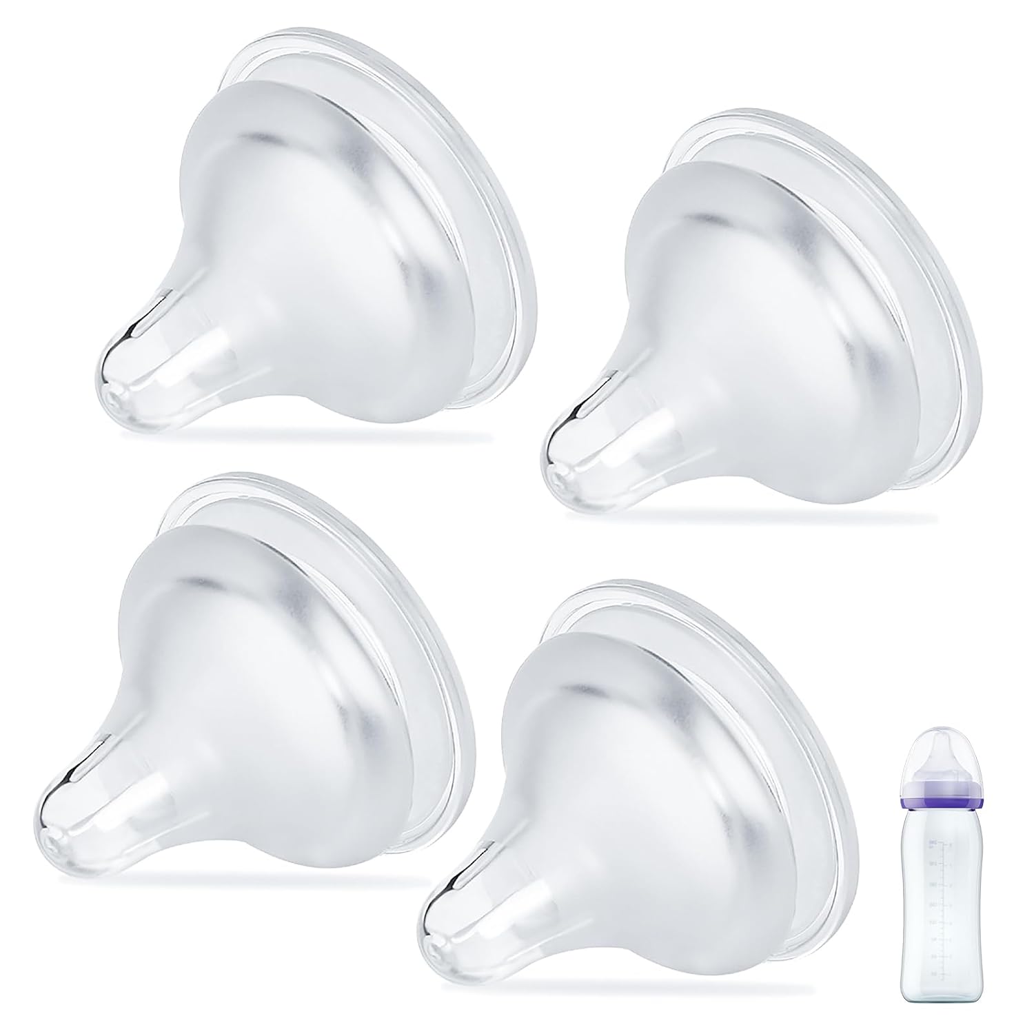 4 Packs Silicone Bottle Nipples Compatible with Lansinoh Bottles, Replacement Bottle Nipple BPA-Free, No Spill, Anti-Colic, Size F, 6+ Months (Fast Flow)