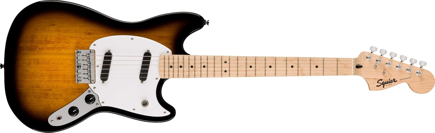 Squier by Fender Sonic Mustang® Electric Guitar, Maple Fingerboard, White Pickguard, 2-Colour Sunburst, Comes with Free Virtual Lessons