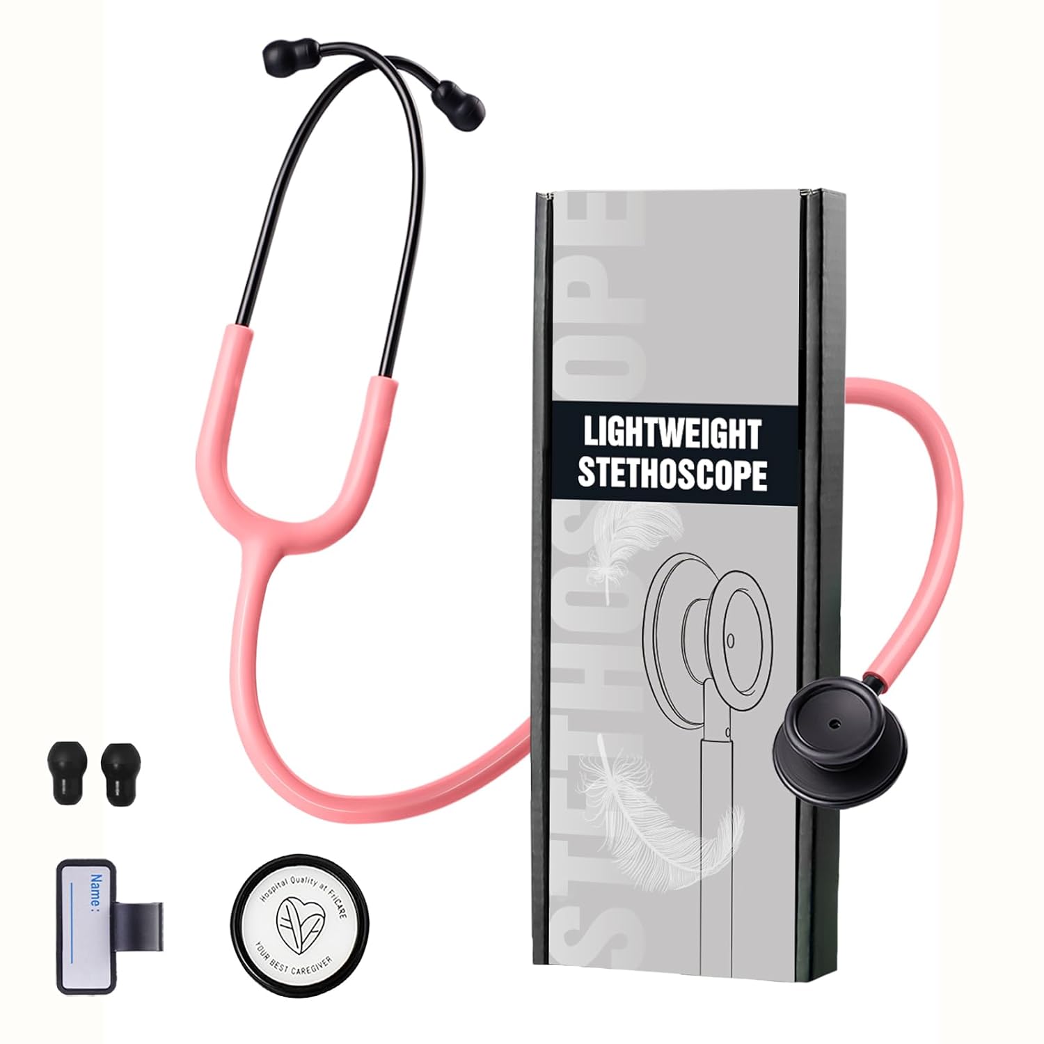 FriCARE Dual Head Stethoscope - Stethoscopes for Nurses, Medical Nursing Students, Paramedics/EMT/LVN/VNA Backup - FSA/HSA Eligible Estetoscopio, Aurora Pink Tube Matte Black Finish Chestpiece