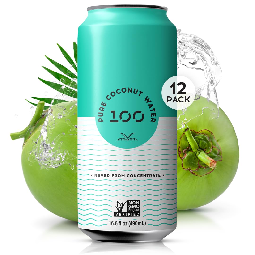 100 Coconuts Pure Coconut-100% Pure Coconut Water - Low Calorie All-Natural Drink with Electrolytes - Naturally Sweet, no preservatives- Non-GMO, 16.6 fl oz, Pack of 12 (Pure Coconut Water)