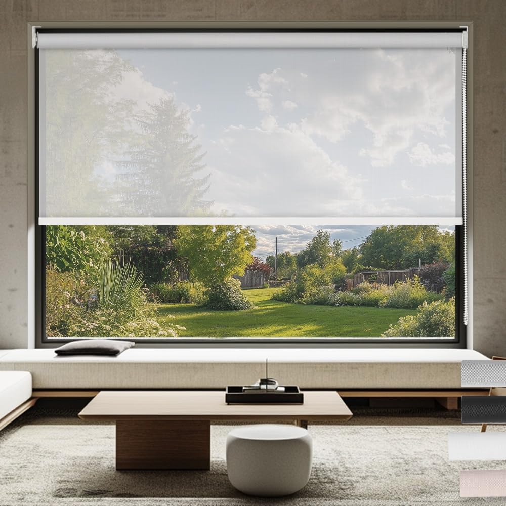 Light Filtering Roller Shades for Windows 5% Openness Solar Shades UV Protection Light Filtering Roller Blinds Solar Sheer Window Shades for Home Office Door,Off White,24" W x 80" H