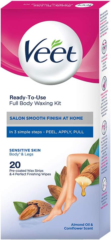 Veet Full Body Waxing Kit - Sensitive Skin (Pack of 20 Wax Strips)